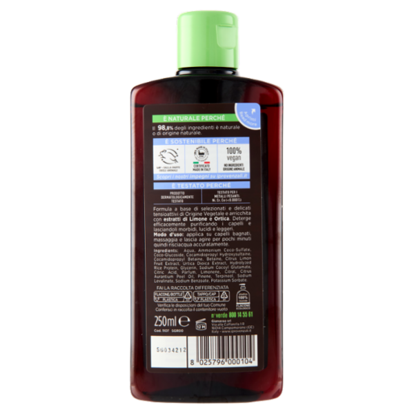 I Provenzali Shampoo Erboristico Purificante Limone e Ortica Capelli Grassi 250 ml