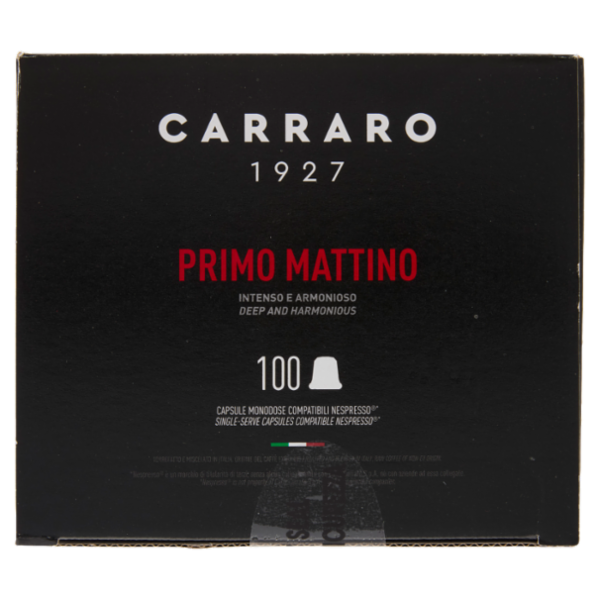 Carraro Primo Mattino Capsule Monodose Compatibili Nespresso* 100 x 5,2 g
