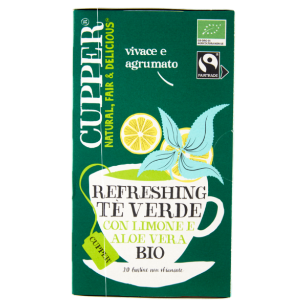CUPPER Tè Verde al Limone Aloe Vera Bio Fairtrade, Tè con Gusto Vivace e Agrumato, 20 Bustine 37 g