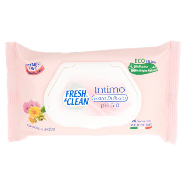Fresh & Clean Intimo Extra Delicato pH 5.0 Salviettine Calendula e Malva 20 pz