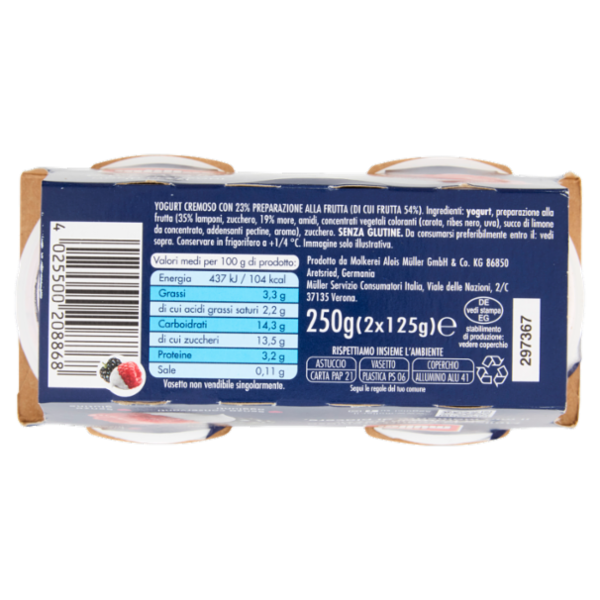 müller Yogurt Cremoso More e Lamponi in Pezzi 2 x 125 g