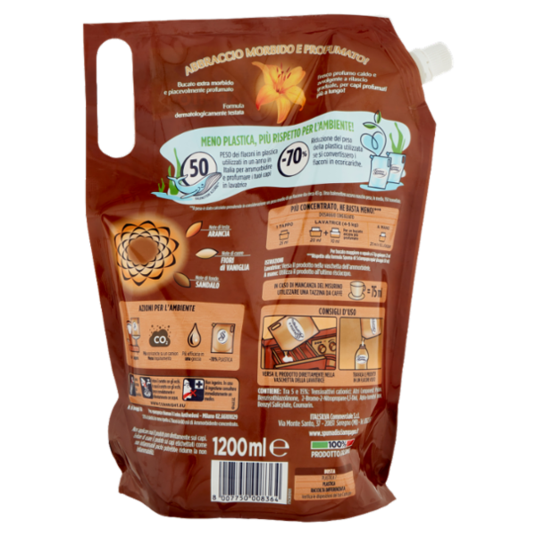 Spuma di Sciampagna Ammorbidente Concentrato Carezza d'Argan Ecoricarica 1200 ml