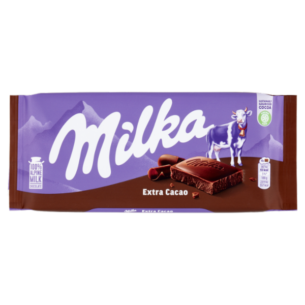 Milka Extra Cacao, tavoletta di cioccolato al latte 100% Alpino con extra cacao - 100g