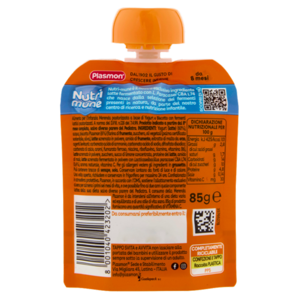Plasmon il Frullato Yogurt e Biscotto Nutrimune 85 g
