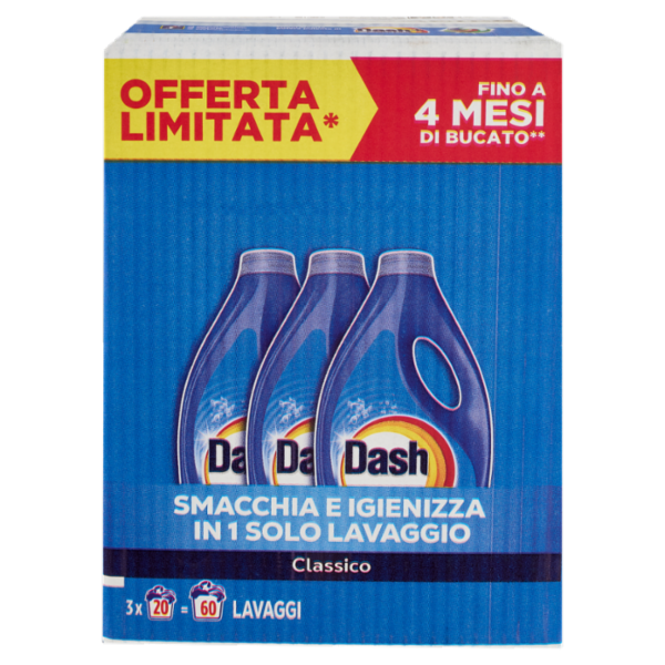 Dash Detersivo Liquido Lavatrice, Classico, 3x20=60 Lavaggi 3x900ml