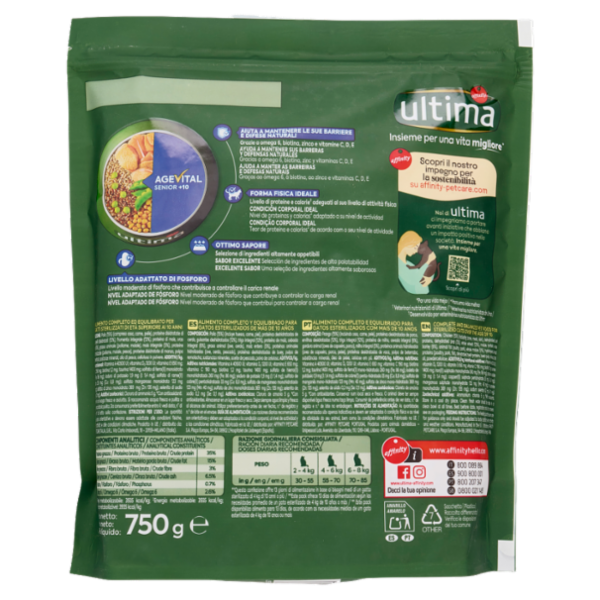 ultima Cat Sterilizzati Senior +10 Anni con Pollo 750 g