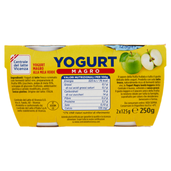 Centrale del latte Vicenza Yogurt Magro Frutta Frullata Mela Verde 2 x 125 g