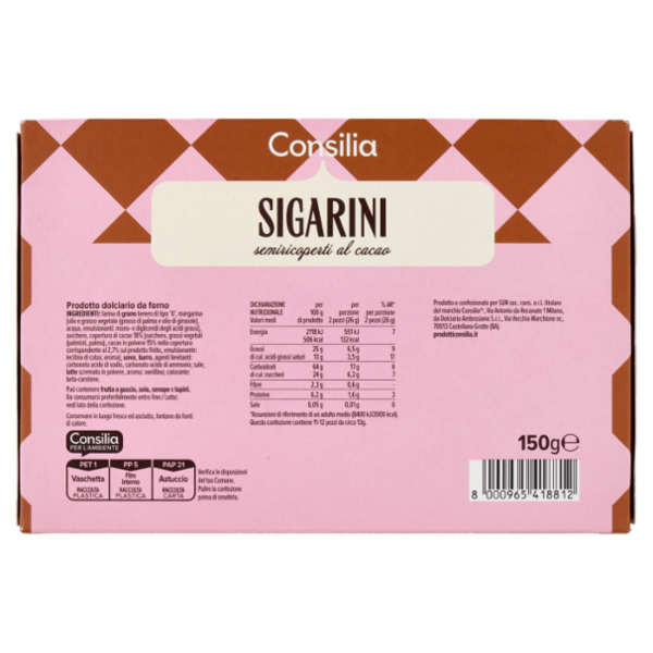 Consilia Sigarini Semiricoperti al Cacao 150 g