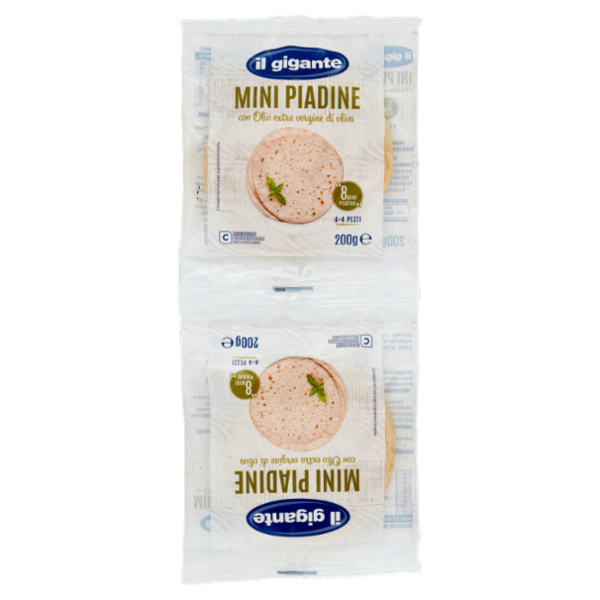 IL GIGANTE Mini Piadine con Olio extra vergine di oliva 8 Mini Piadine 200+200 g