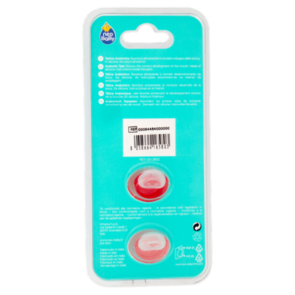 neo Baby Light Succhietto Anatomico in Silicone 6m+ Dino Rosa 2 pz