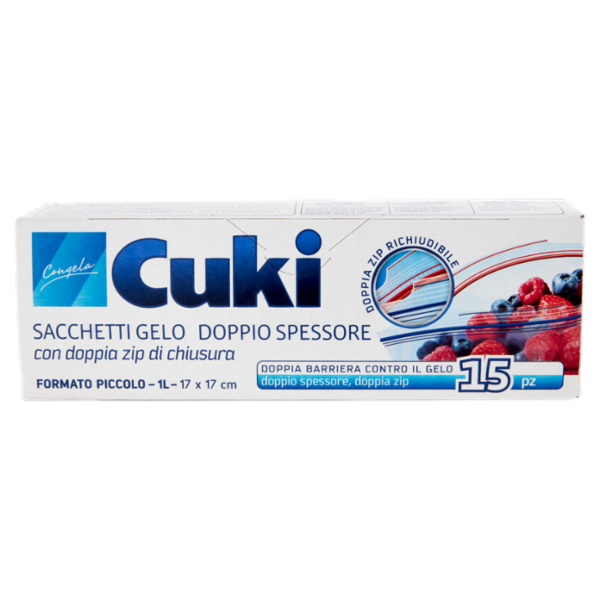 Cuki Congela Sacchetti Gelo Doppio Spessore Formato Piccolo - 1L - 17 x 117 cm 15 pz