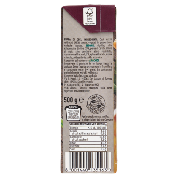 Valfrutta le Zuppe a Vapore Ceci con Olio Extra Vergine di Oliva e Rosmarino 500 g