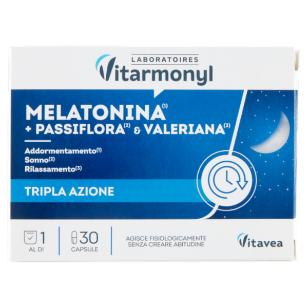 Laboratoires Vitarmonyl Melatonina⁽ ⁾ + Passiflora⁽²⁾ & Valeriana⁽³⁾ 30 Capsule 12,75 g
