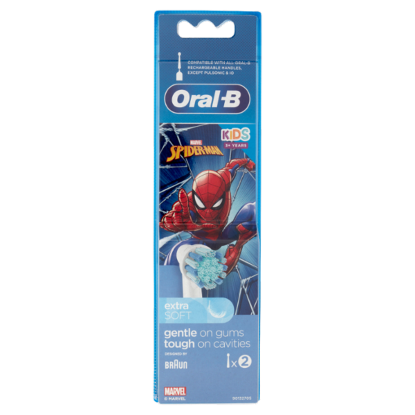 Oral-B Testine Ricambio Spazzolino Elettrico Denti Bambini Disney Spider-Man Kids +3 anni 2 Refills
