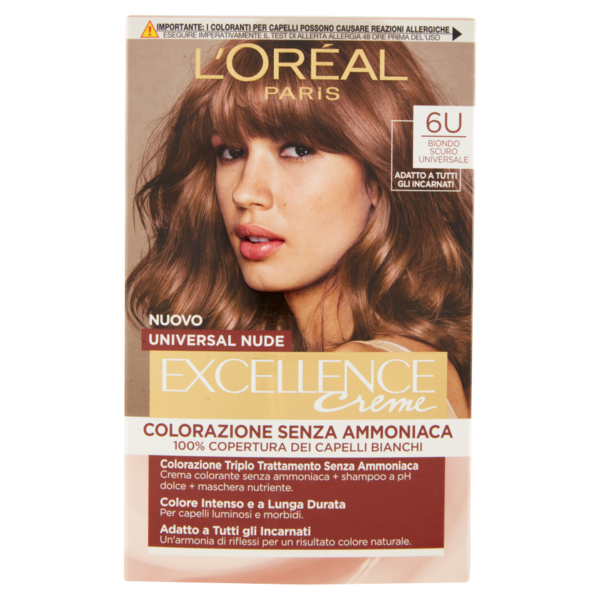 L'Oreal Paris Colorazione permanente senza ammoniaca, Riflesso Universale, Biondo Scuro 6U