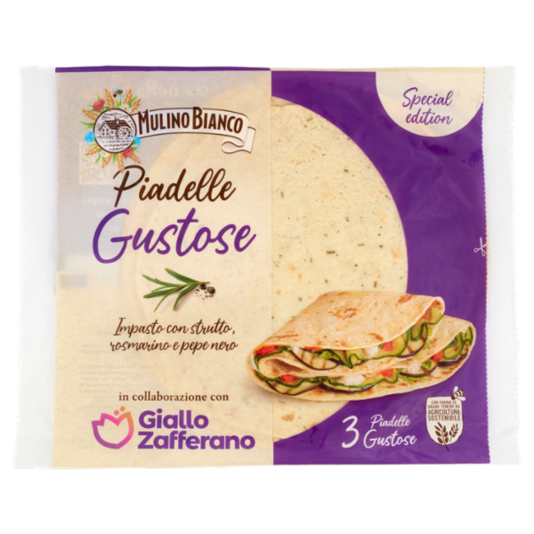 Mulino Bianco Piadelle Gustose Impasto con Strutto, Rosmarino e Pepe Nero 3pz 330 g