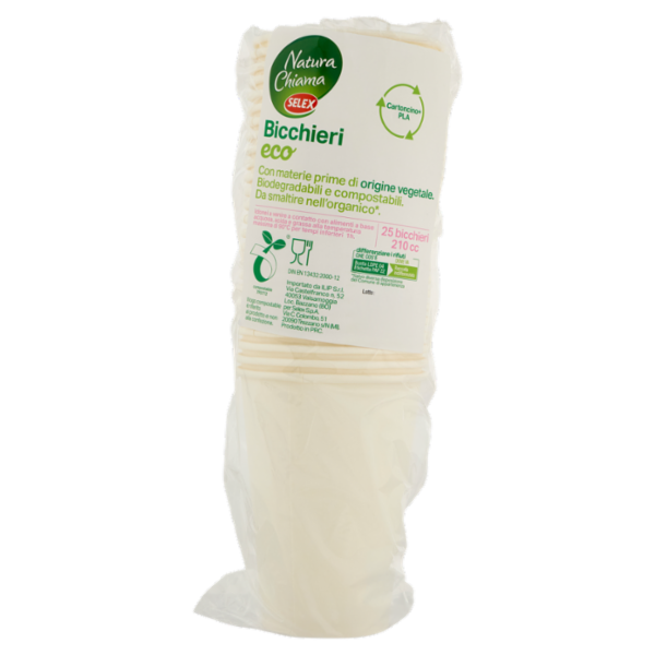 Selex Natura Chiama Bicchieri in Cartoncino Eco Biodegradabili e Compostabili 210 cc 25 pezzi