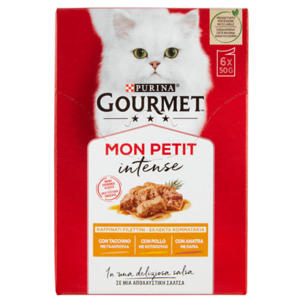 PURINA GOURMET Mon Petit Filettini Intense cotti in Salsa (Anatra / Pollo / Tacchino) 6x50g