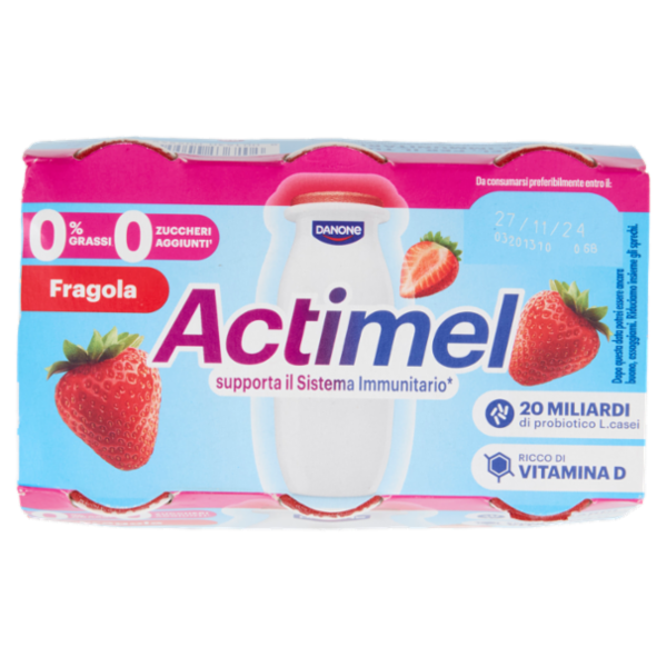 ACTIMEL, Yogurt da Bere con Vit B6 e D per il Sistema Immunitario, 0% grassi, gusto Fragola, 6X100G
