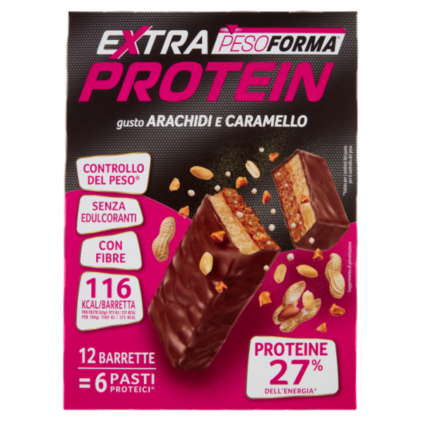 Pesoforma Extra Protein Barrette Gusto Arachidi e Caramello, 6 pasti proteici, 12 barrette x 31g