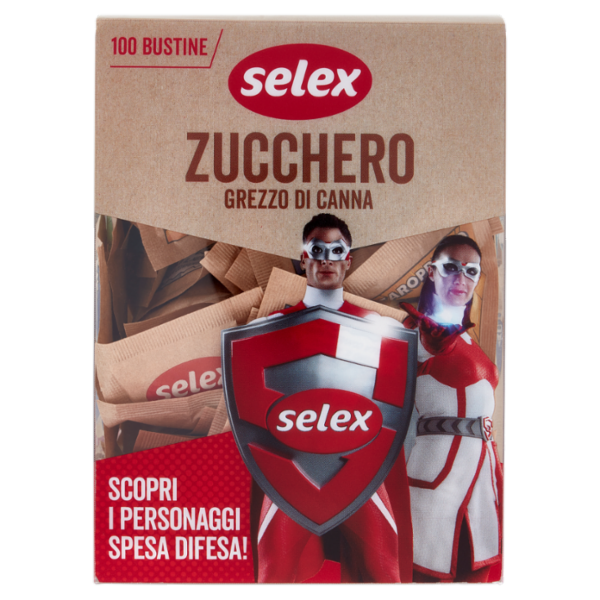 Selex Zucchero di Canna Grezzo 100 Bustine da 4 g