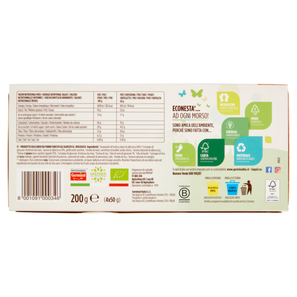 Germinal Bio Crostatina Albicocca grano duro Cappelli 4 x 50 g