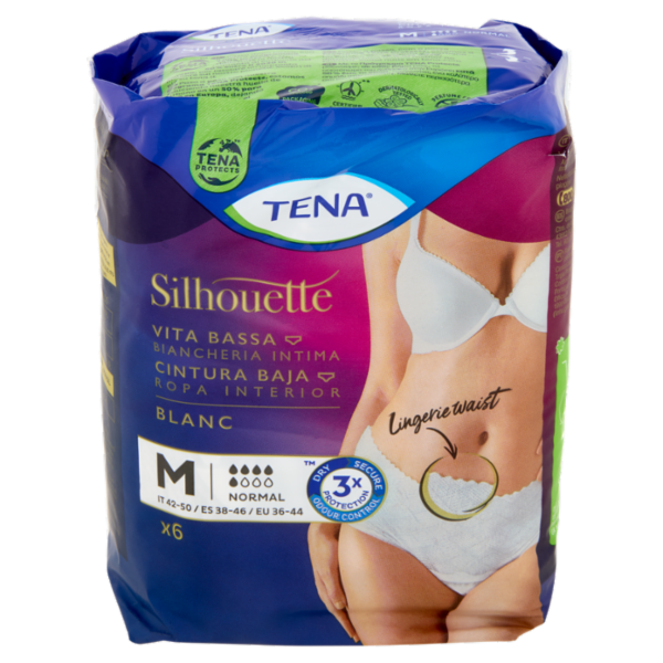 Tena Silhouette Vita Bassa Biancheria Intima Normal M Blanc 6 pz