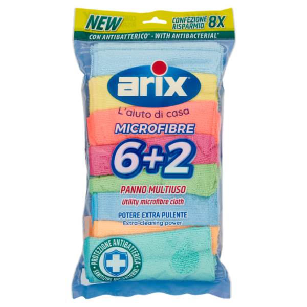 arix Microfibre Panno Multiuso con Antibatterico* 6+2 8 pz