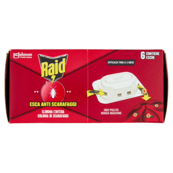 Raid Esca Scarafaggi Insetticida, Inodore, Pronta all'Uso in Spazi Interni ed Esterni, 6 pz da 2,5 g