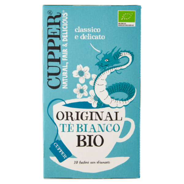 CUPPER Tè Bianco Biologico, Antiossidante, Gusto Classico e Delicato, 20 Bustine 34 g