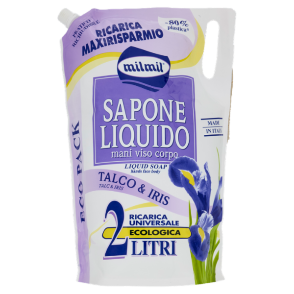 milmil Sapone Liquido Talco & Iris Ricarica Universale Ecologica 2 Litri