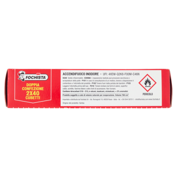 Fochista Accendifuoco Formula Inodore Premium Quality per Stufe, Camini e Barbecue Cubetti 2 x 40 pz