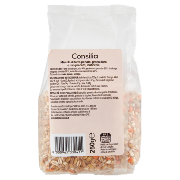 Consilia Cereali e Legumi Secchi Misto Farro Perlato, Grano Duro, Riso Thai e Lenticchie 250 g