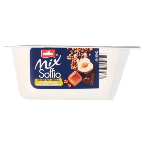 müller Mix Soffio Mousse alla Vaniglia Più Nocciole con Cioccolato e Caramello 120 g