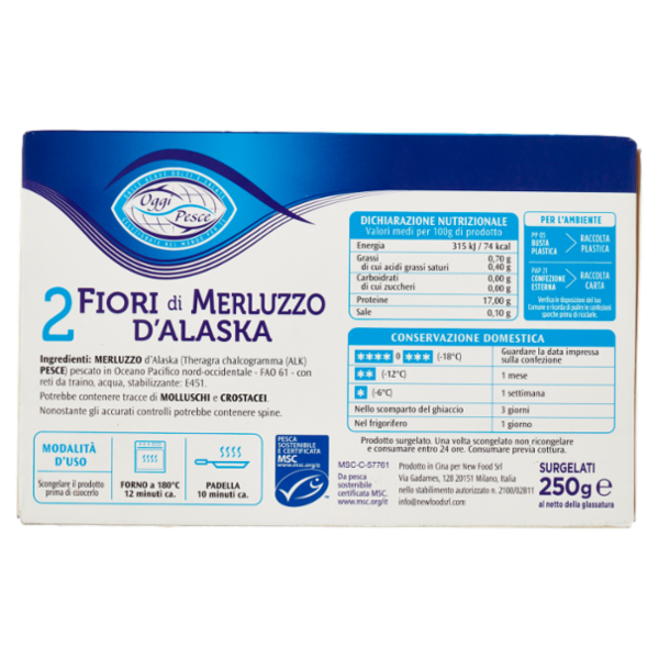 Oggi Pesce 2 Fiori di Merluzzo d'Alaska Surgelati 250 g