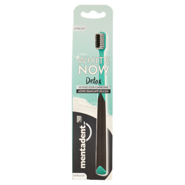 Mentadent Linea White Now Detox Setole con Carbone Azione Sbiancante Delicata Extra Soft