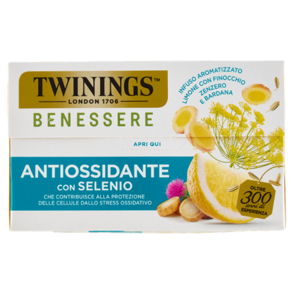 Twinings Benessere Antiossidante Tisana aromatizzata Limone con Finocchio e Zenzero 18 filtri 36 g
