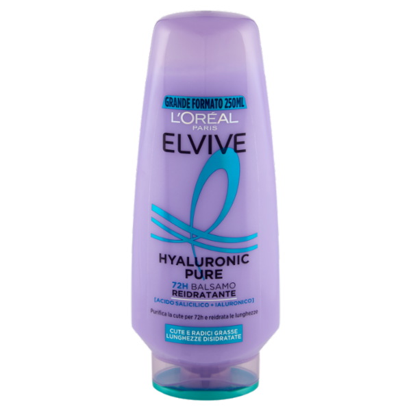 Elvive Hyaluronic Pure 72H Balsamo Reidratante, per Cute e Radici Grasse, 250 ml