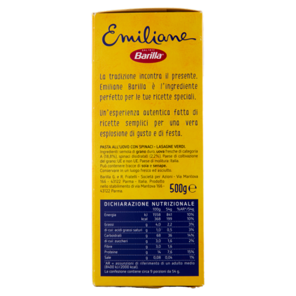 Barilla Emiliane Lasagne Verdi Pasta all'Uovo 500 g