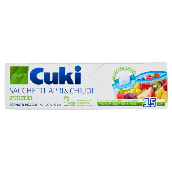 Cuki Conserva Sacchetti Apri & Chiudi ermetici piccoli - 1L - 20 x 15 cm 15 pz