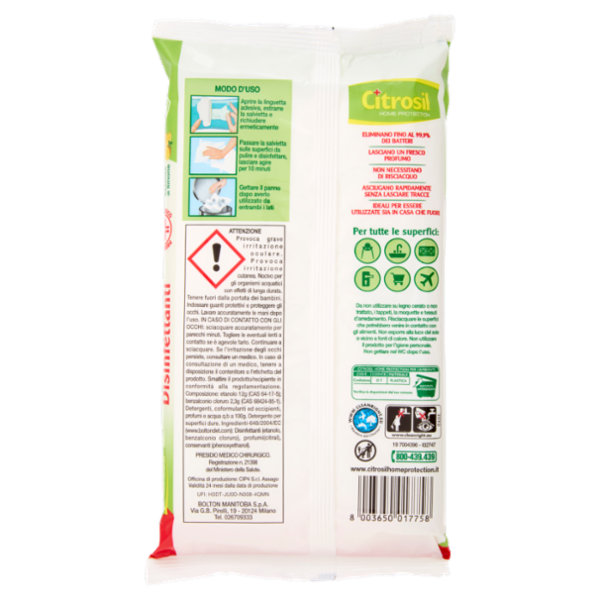 Citrosil Home Protection Salviette Multisuperfici Disinfettanti Limone 40 pz