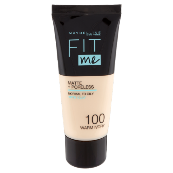 Maybelline New York Fondotinta Fit Me Matte&Poreless, Finish Opacizzante, 100 Warm Ivory