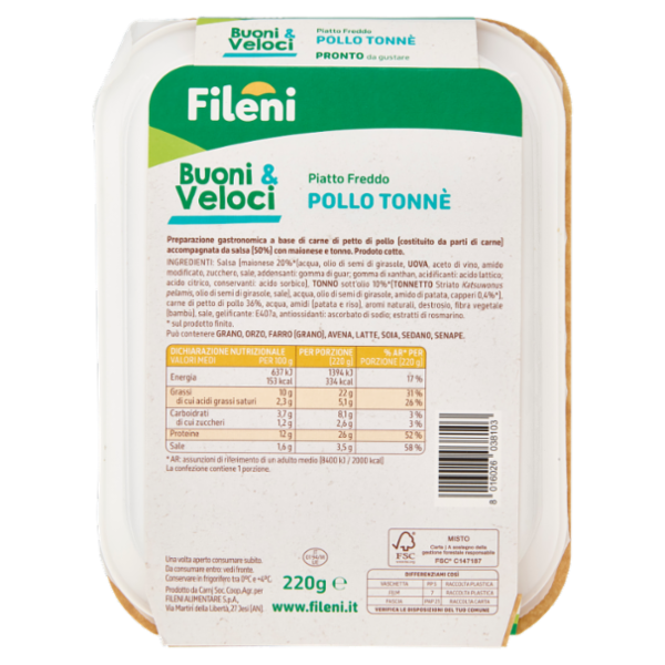 Fileni Buoni & Veloci Piatto Freddo Pollo Tonnè 220 g