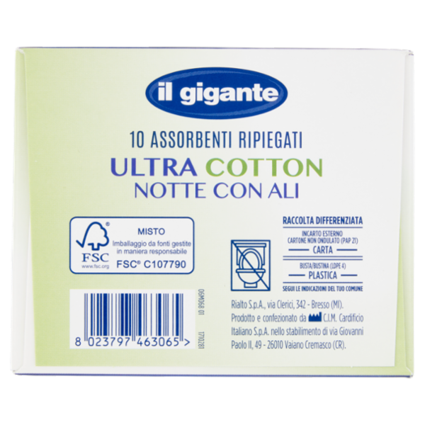 IL GIGANTE Assorbenti Ripiegati Ultra Cotton Notte con Ali 10 pz