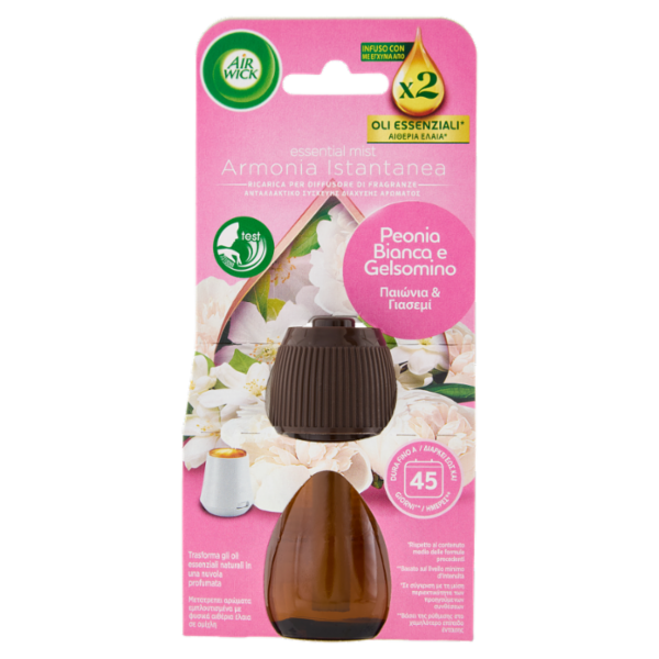 Air Wick Diffusore di Fragranza con oli essenziali Peonia Bianca e Gelsomino Ricarica 20 mL