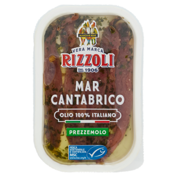 Rizzoli Filetti di Alici del Mar Cantabrico Olio 100% Italiano Prezzemolo 40 g