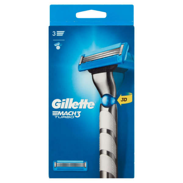 Gillette Rasoio da Uomo Mach3 Turbo Manico + Lamette di Ricambio, 2 Ricariche