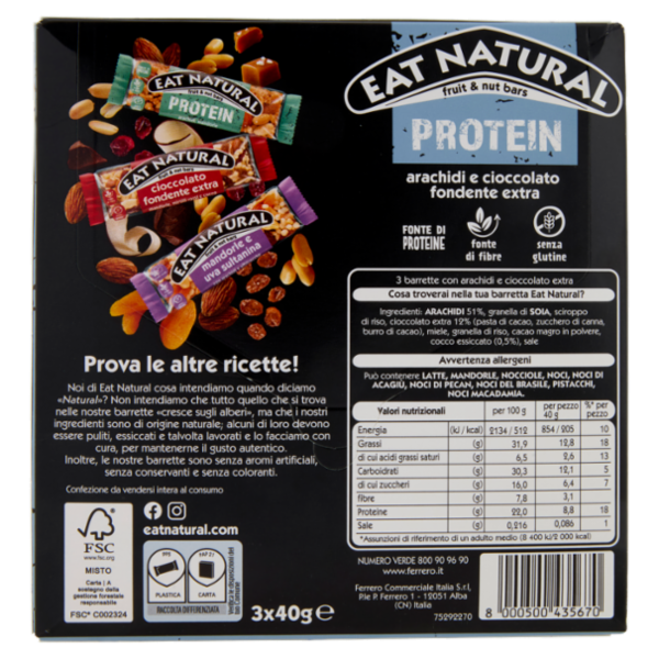 Eat Natural Protein arachidi e cioccolato fondente extra 3 x 40 g