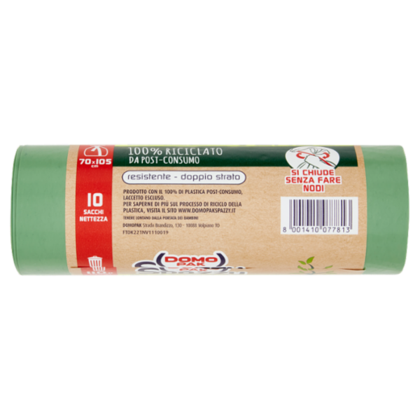 Domopak Spazzy Sacco Verde 100% Riciclato da Post-Consumo 110 lt 70x105 cm 10 pz
