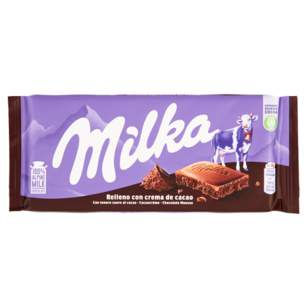 Milka Cuore Tenero, tavoletta di cioccolato al latte 100% Alpino con ripieno al cacao - 100g